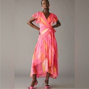 NWOT Hutch Flutter Sleeve V-Neck Wrap Midi Dress Size S